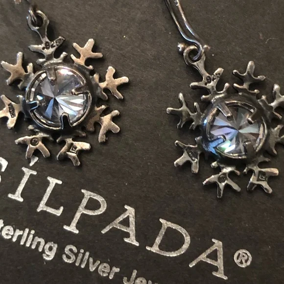 Silpada Sterling Silver Cubic Zirconia Snowflake Earrings W1459 - Picture 11 of 16